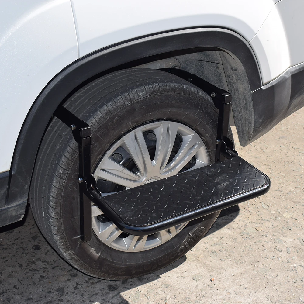 Protable Folding SUV MPV Car Stairs Tyre Mount Steps Ladder For Vehicle Roof Racks Bike Luggage Car Travel