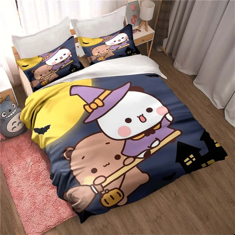 Imagem -02 - Capa de Edredão e Fronha para Crianças Cama Dupla King Size Bubu Dudu Urso Bonito dos Desenhos Animados Presente de Natal Kawaii