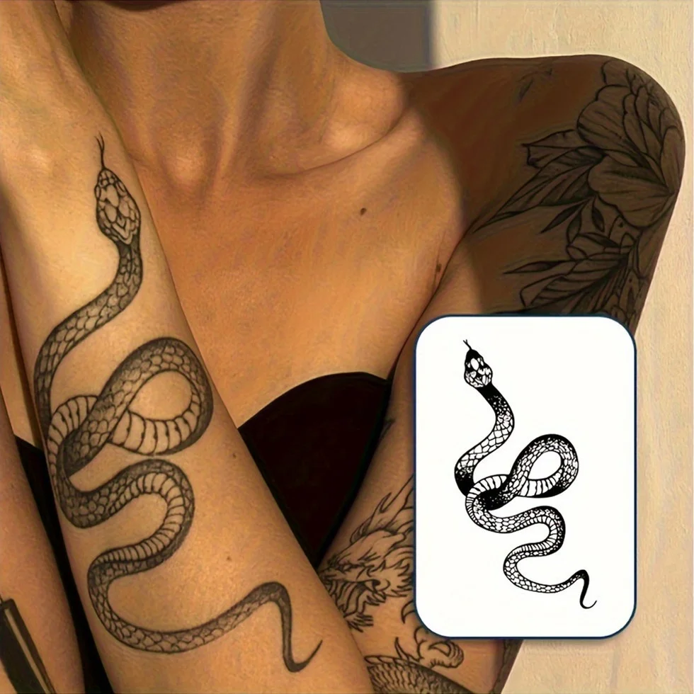 5 Stück revolutionäre semi-permanente Tattoo-Aufkleber – wasserfest, realistisches Schlangen-Design, pflanzlich gereinigte magische Tinte