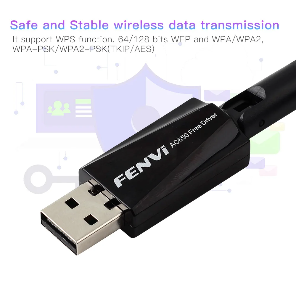 Fenvi WiFi 5 USB WiFi Adapter 650Mbps Network Card 2.4G/5GHz 802.11AC Signal WiFi Dongle With Antenna For Win10/11/8/7