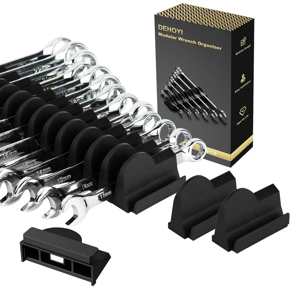 

Magnetic Wrench Organizer Rack - 48 Piece Set with Metric & SAE Labels, Ideal Storage for Tools (Black)