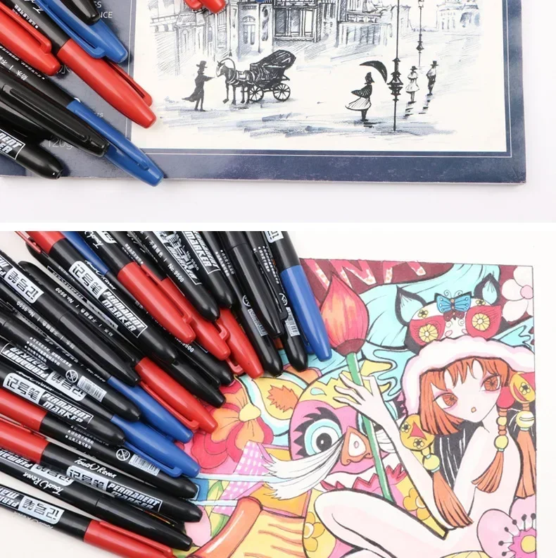 6-20 Teile/satz Permanent Marker Stift Feine Spitze Wasserdichte Marker Dünne Spitze Rohe Spitze Schwarz Blau Rot Tinte 1,5mm Feine Farbe Marker Stifte – Detail 9