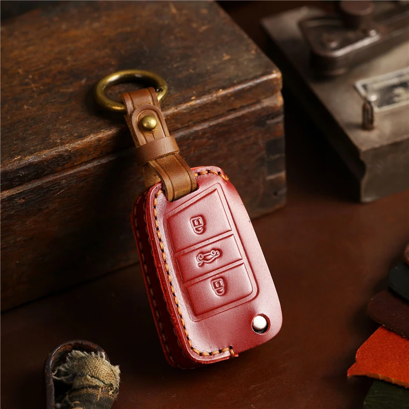 

Leather Car Remote Key Cover Case Holder shell Chain Fob Bag For VW Volkswagen T-ROC Golf 7 Polo Tiguan T-Cross Jetta EOS Beetle