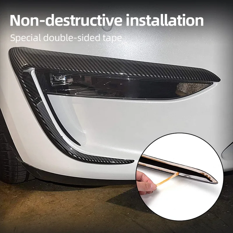 Front Fog Lamp Trim for Tesla Model Y Bumper Cover Wind Knife ABS Carbon Fiber Look Blade Trim Light Eyebrow Spoiler Decoration