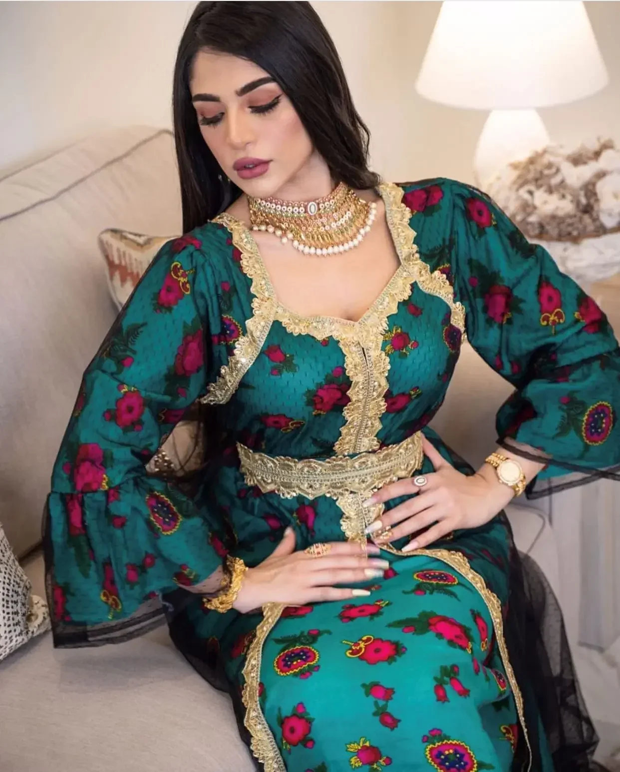 Women Muslim Dress Printed Embroidery Kaftan Dubai Abaya National Style Arab Turkish Saudi African Abayas for Women Caftan Robe