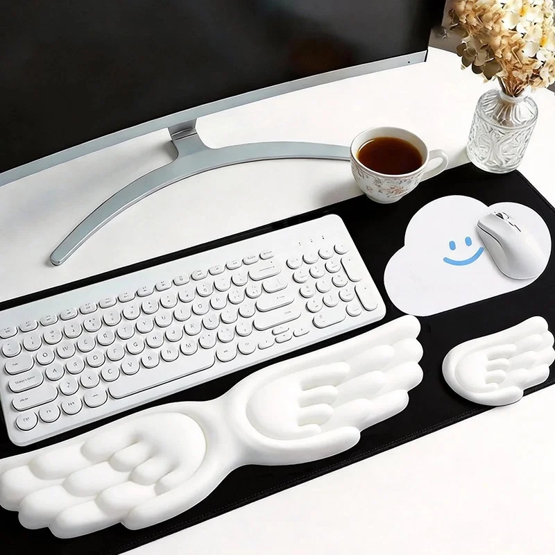 Keyboard Mouse Wrist Rest Angel Wing Memory Foam Cushion Support Ergonomic Desk Accessory For Typing Gaming Office Work Tool Kit