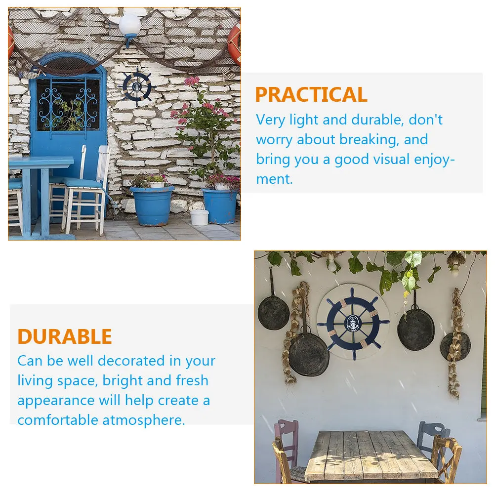2Pcs Rudder Wall Hanging Decor Mediterranean Style Creative Home Ornament for Living Space Bar Themed Restaurant Coffee Shop
