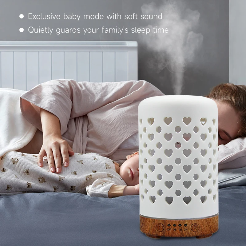 Aroma Diffuser Machine Timing Function Hollow Heart Ultrasonic Air Humidifier Mist Maker Home Decorations with LED Night Lights