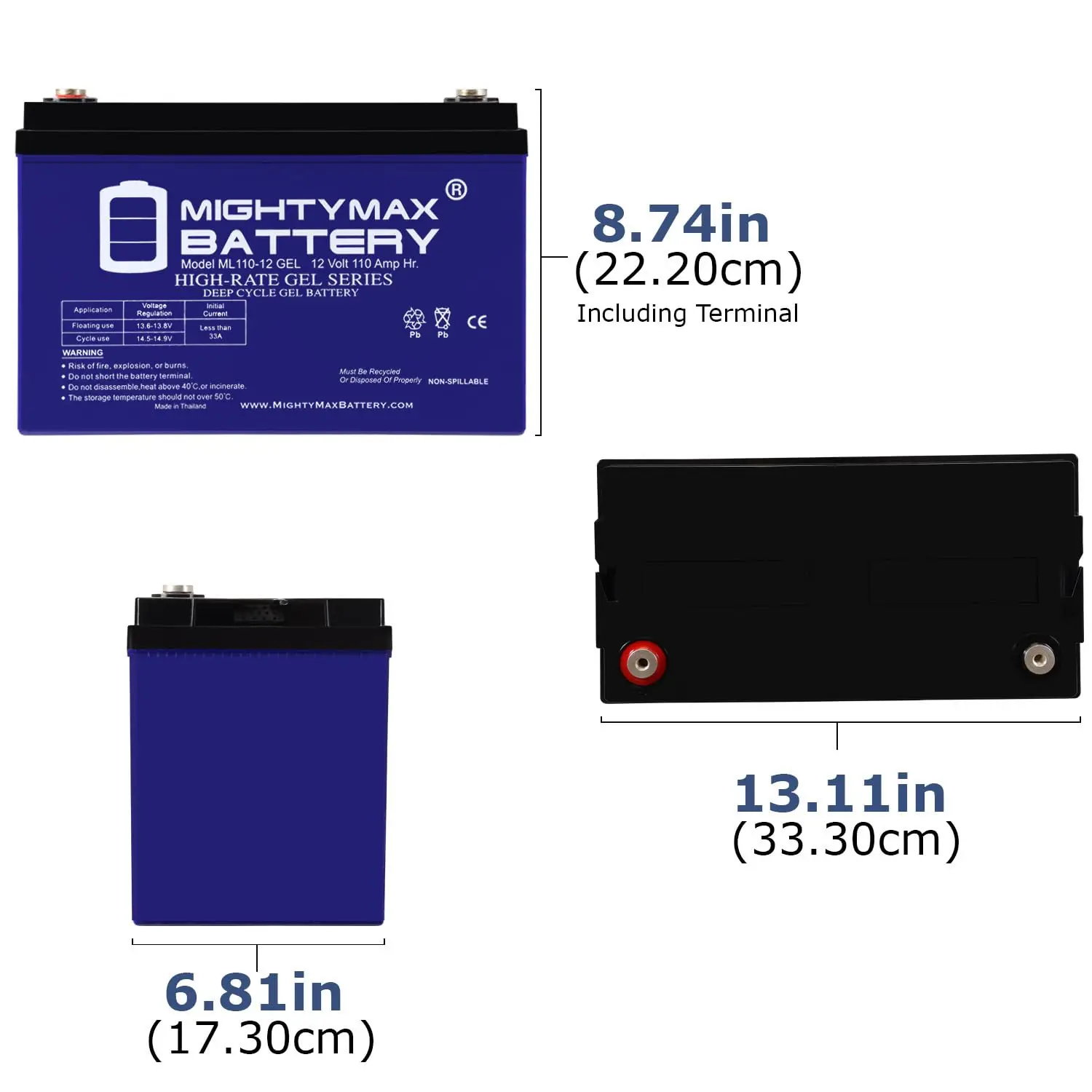 12V 110AH GEL Deep Cycle Battery for RV Marine Solar Off-Grid, Group 31, Customized