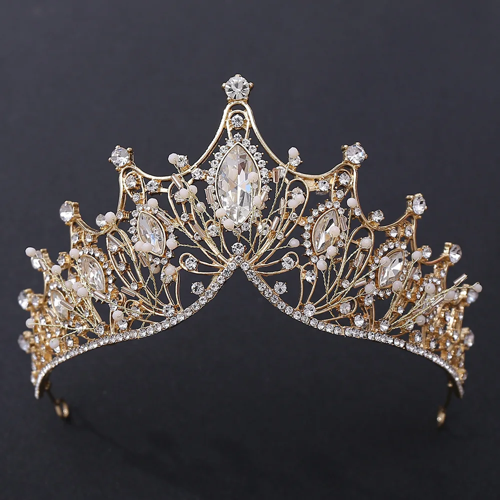 Baroque Vintage Purple Crystal Beads Bridal Tiaras Crown Bride Hairband Black Rhinestone Pageant Diadem Wedding Hair Accessories