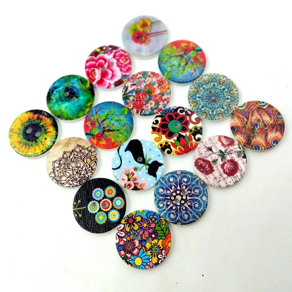 Flat Wooden Button Set 20mm Craft Buttons for Sewing Knitting Sweaters Cardmaking and Fabric Decoration