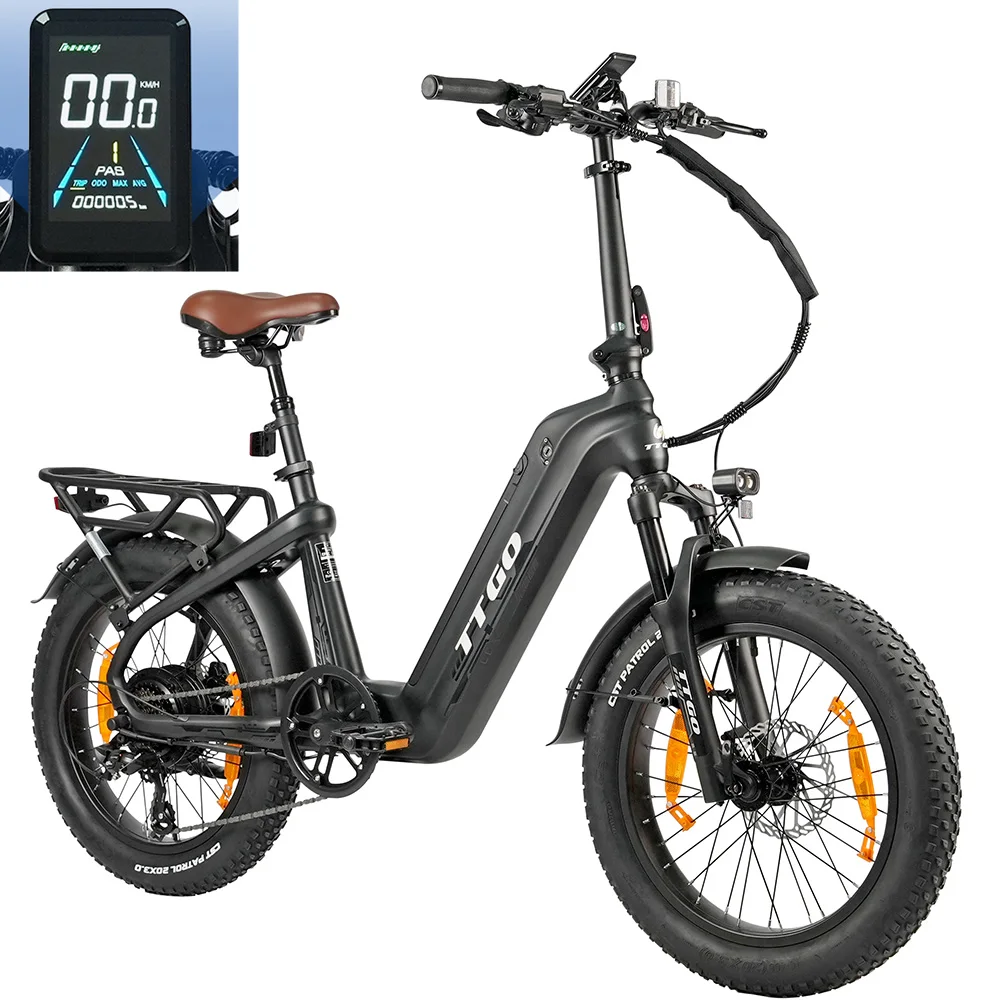 Vélo électrique TTGO F8 pour adultes, 7 vitesses, freins à disque hydrauliques à capteur de couple, vitesse débloquée 32 km/h, vélo électrique pliable, moteur 500W, VTT électrique, cadre en fibre de carbone 20 pouces, batterie amovible 48V 18AH, fourche et selle à suspension