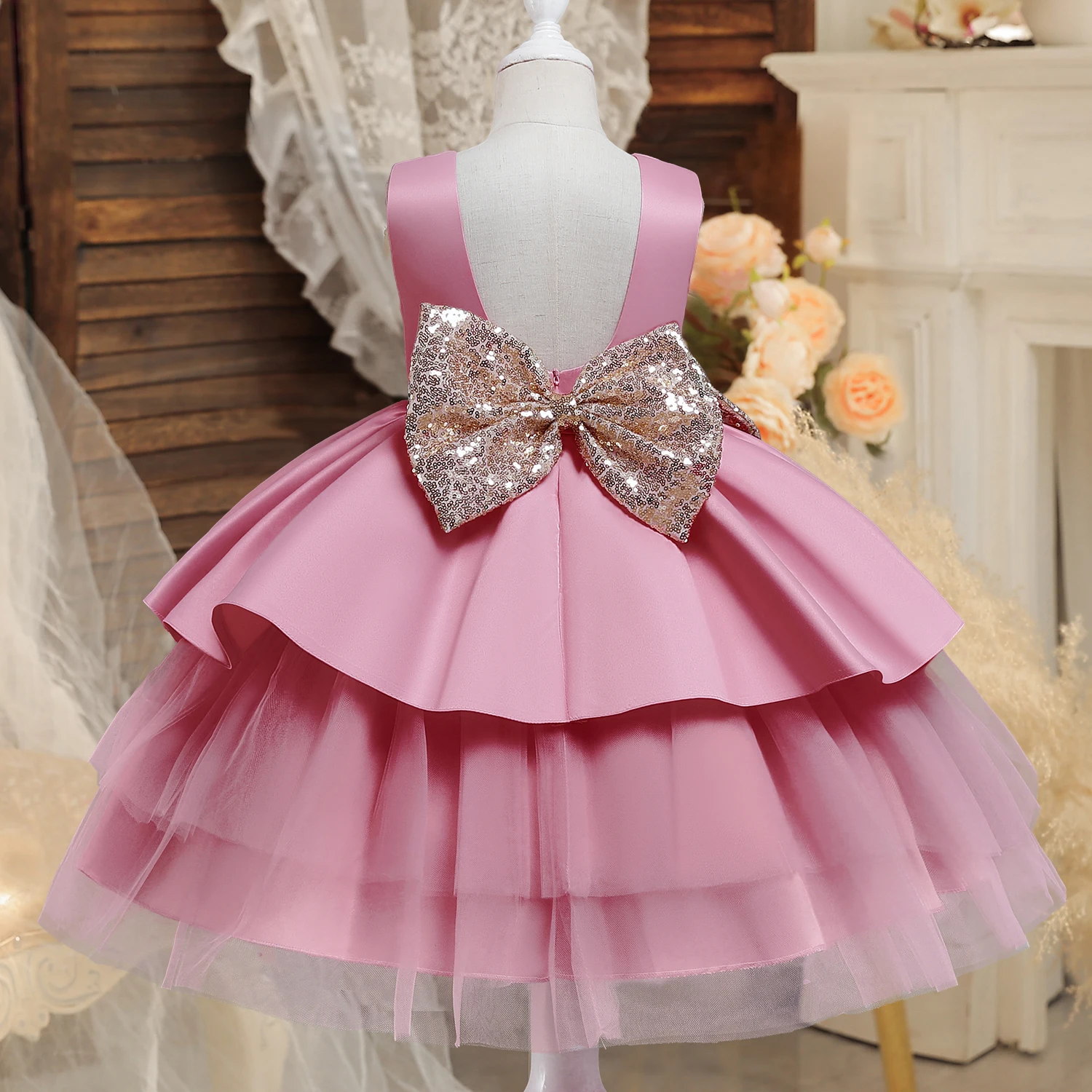 Baby Dresses for Christmas New Year Backless Cute Girls Princess Party Dress Birthday Wedding Toddler Kids Evening Tutu Gown