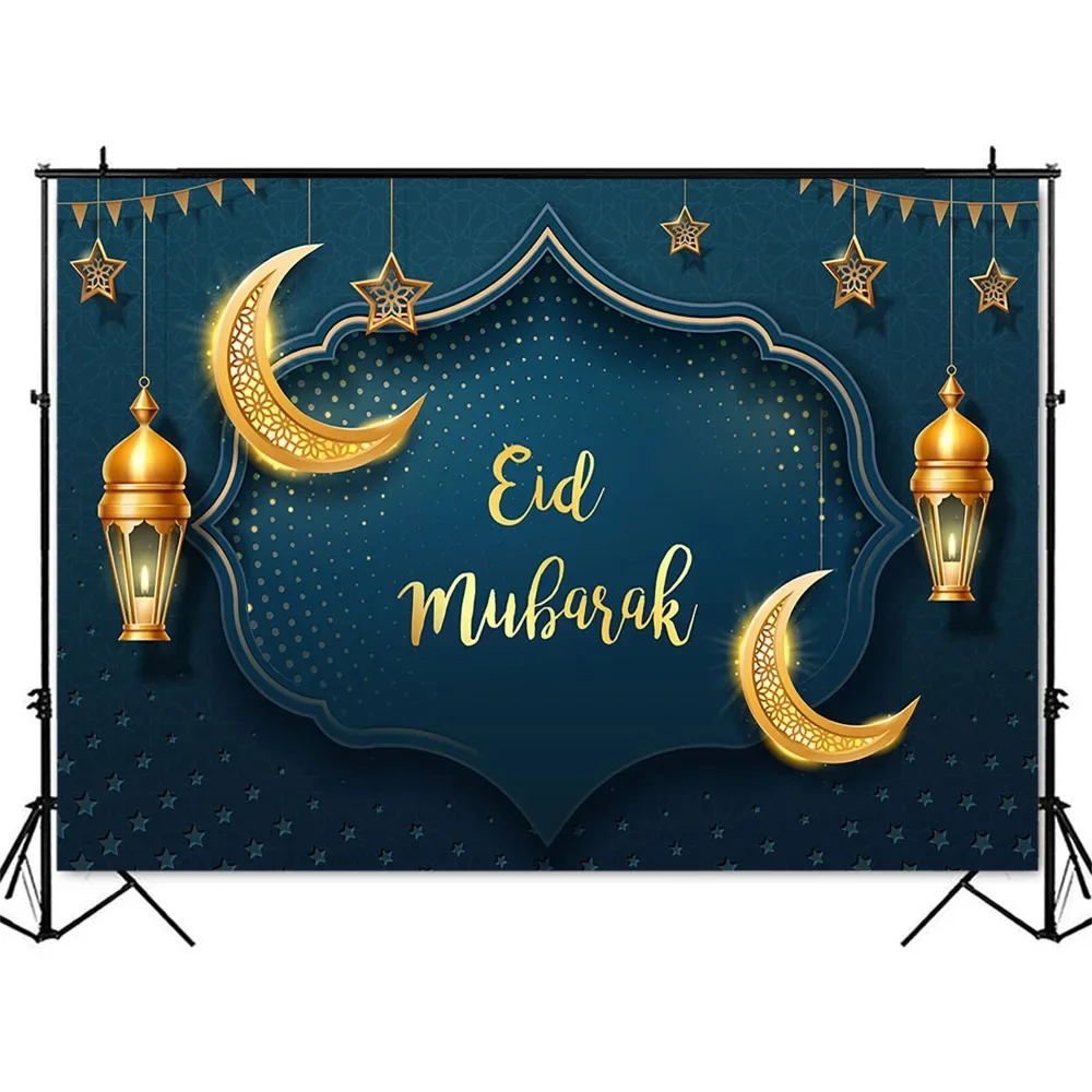خلفية التصوير الفوتوغرافي لعيد مبارك القمر مصابيح المسجد الإسلامي رمضان كريم المنزل الأطفال حديثي الولادة الأزرق صورة خلفية راية