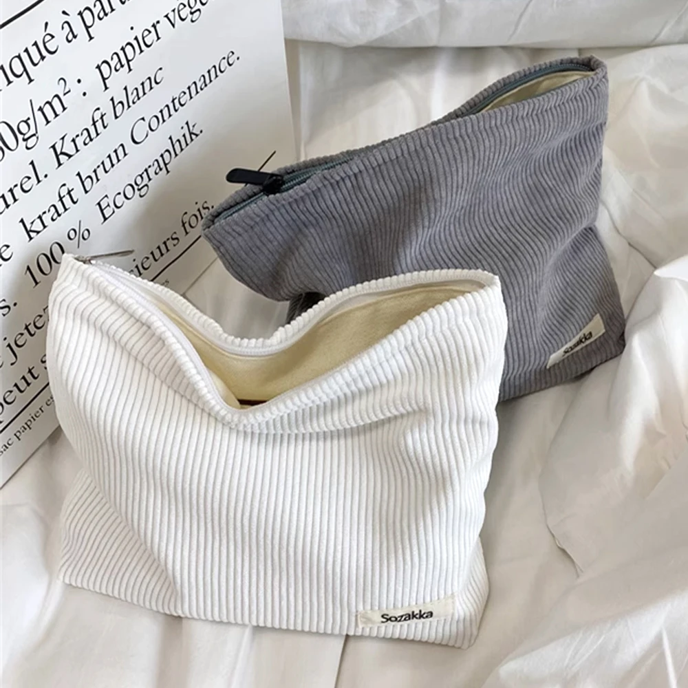 

Portable Corduroy Women's Cosmetic Bag Makeup Storage Bag Purses Large Capacity Zipper Make Up Travel Essentials Organizer Pouch