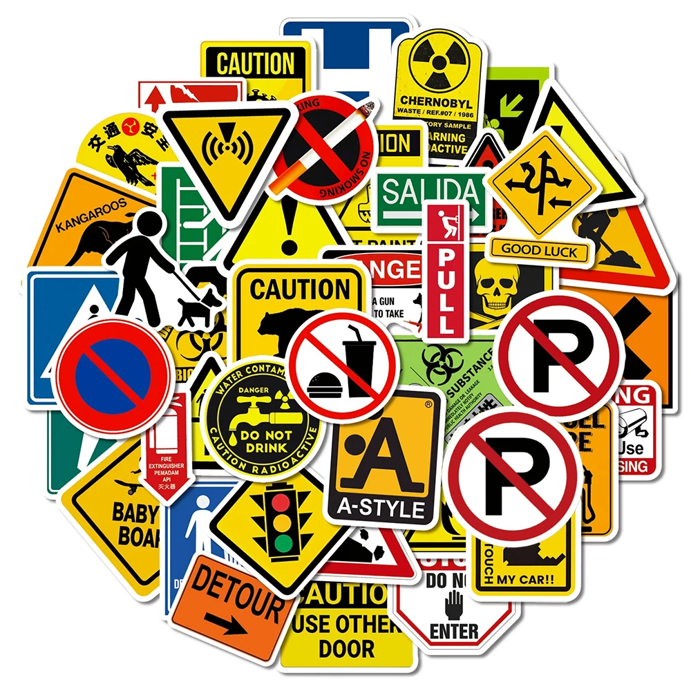 10/30/50pcs Warning Danger Banning Sign Graffiti Stickers Cool Cartoon Decals DIY Luggage Scrapbook Journal Reward Funny Sticker