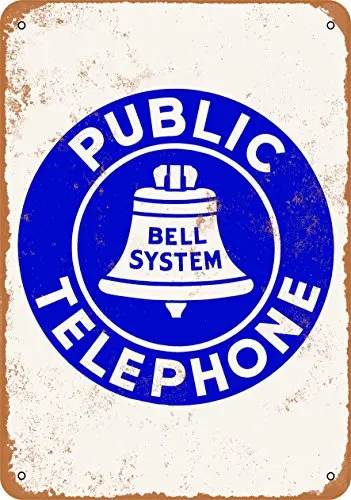 Metal Sign - Bell System Public Telephone White Blue - Vintage Look