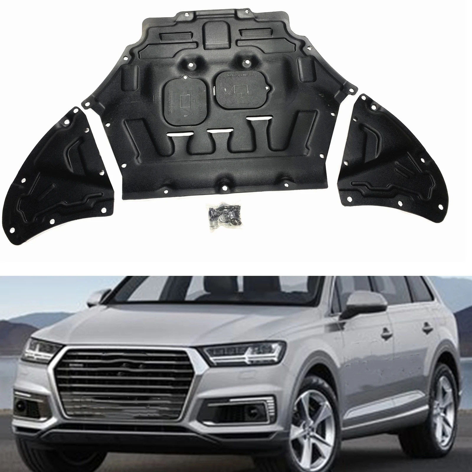 

For Audi Q7 2017-2019 2.0T 3.0T Car Under Engine Guard Plate Splash Shield Mudguard Cover Shade Black Mud Fender Board Mudflap