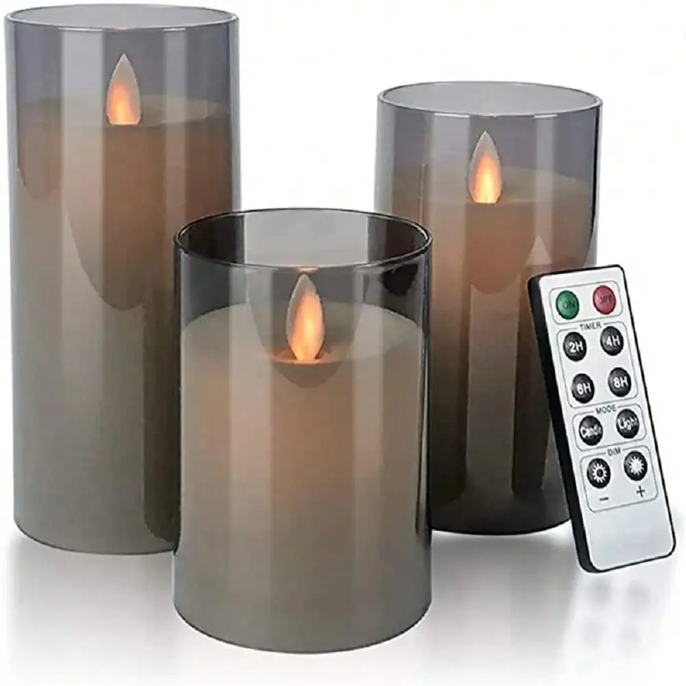 

3Pcs Set 4/5/6 inches Led Flameless Electric Candles Lamp Acrylic Glass Battery Flickering Fake Tealight Candle Bulk for Wedding