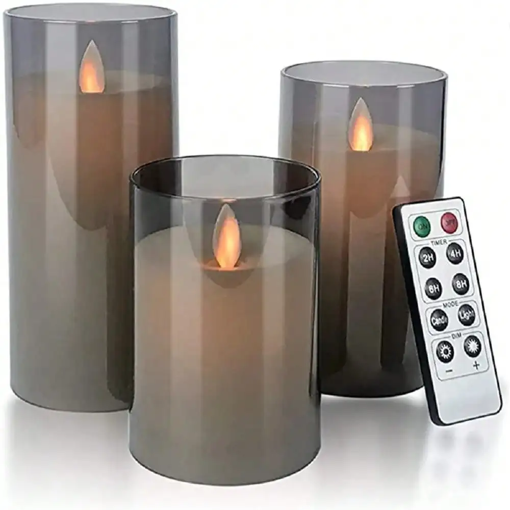 3Pcs Set 4/5/6 inches Led Flameless Electric Candles Lamp Acrylic Glass Battery Flickering Fake Tealight Candle Bulk for Wedding