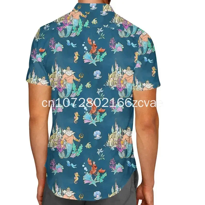 New The Little Mermaid Hawaiian Shirt Disney Ariel Princess Hawaiian Shirt Men's and Women's Vintage Button Short sleeved Shirt