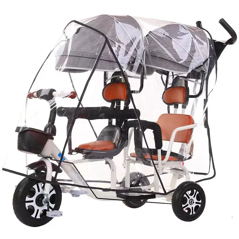 Universal Double Stroller Cart Rain Cover Windshield Twin Baby Warm Rainproof Warm Cover Front And Rear Protection