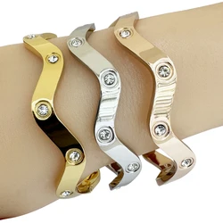 Fashionable And Popular Stainless Steel Women's Bracelet, Wavy Shape With Zircon Design Optional Exquisite Jewelry Gifts