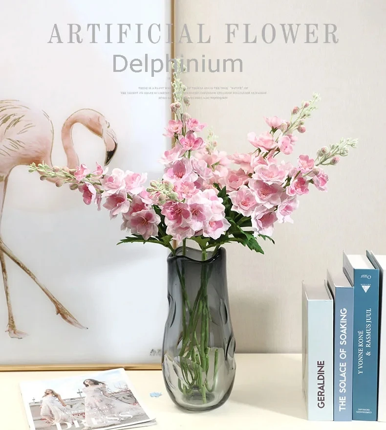 5 Stück feuchtigkeitsspendende, naturgetreue Delphinium-Kunstblumen zur Dekoration für Hochzeiten, Partys, luxuriöse Heimdekoration, künstliche Hyazinthenblumen – Detail 1