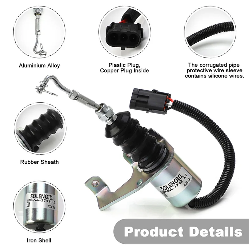 2X 12V Fuel Shut Off Solenoid For Deutz  RSV Perkins Synchro Start 1751ES Engine 3932017 SA-3742-12