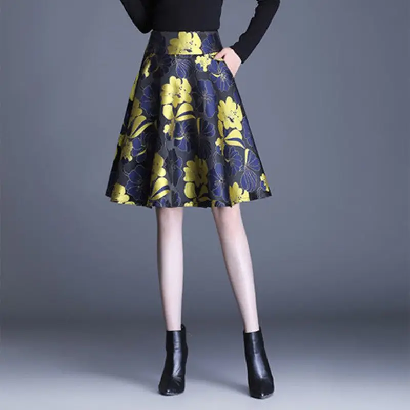 Vintage Printed Pockets Elastic All-match Floral High Waist Skirt Women's Clothing 2024 Spring New Loose Office Lady Skirts