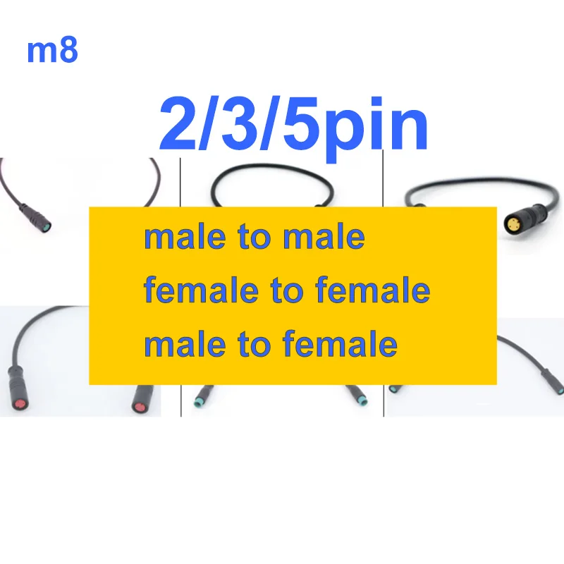 0.3m 0.5m 8mm M8 2 3 5 Pin Sensor male female to male female Ebike connector Cable Butt Joint Electric Bicycle Waterproof Wire