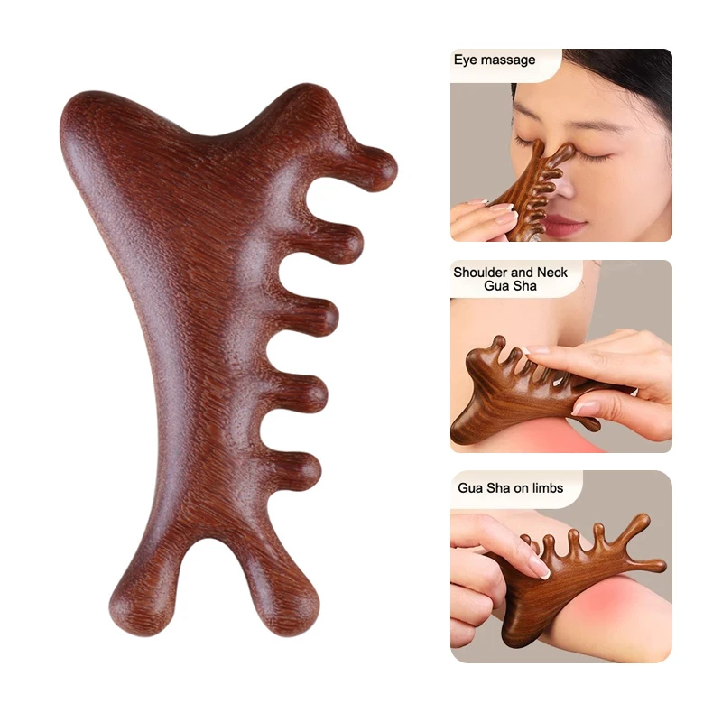 

Многофункциональная деревянная расческа для массажа головы Meridian, расческа из сандалового дерева с большими широкими зубьями, расческа Guasha Point