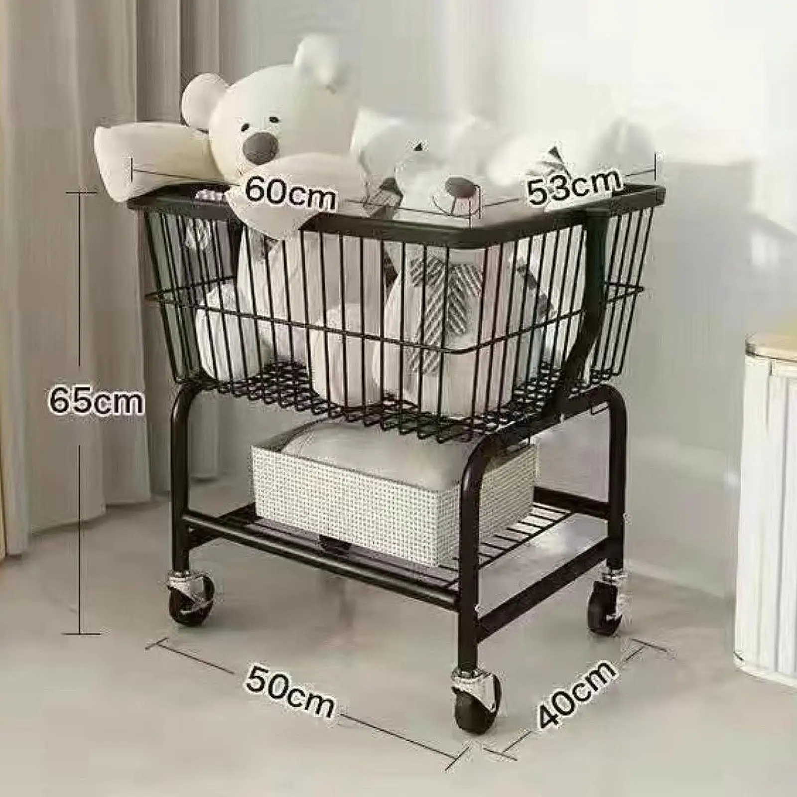 

Rolling Laundry Cart with Wheel Storage Basket Living Room with Casters