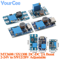 5pcs/1pc MT3608 SX1308 2A DC DC Step Up Converter Board DC-DC Adjustable Boost Module 2V-24V to 5V 9V 12V 28V Booster Module