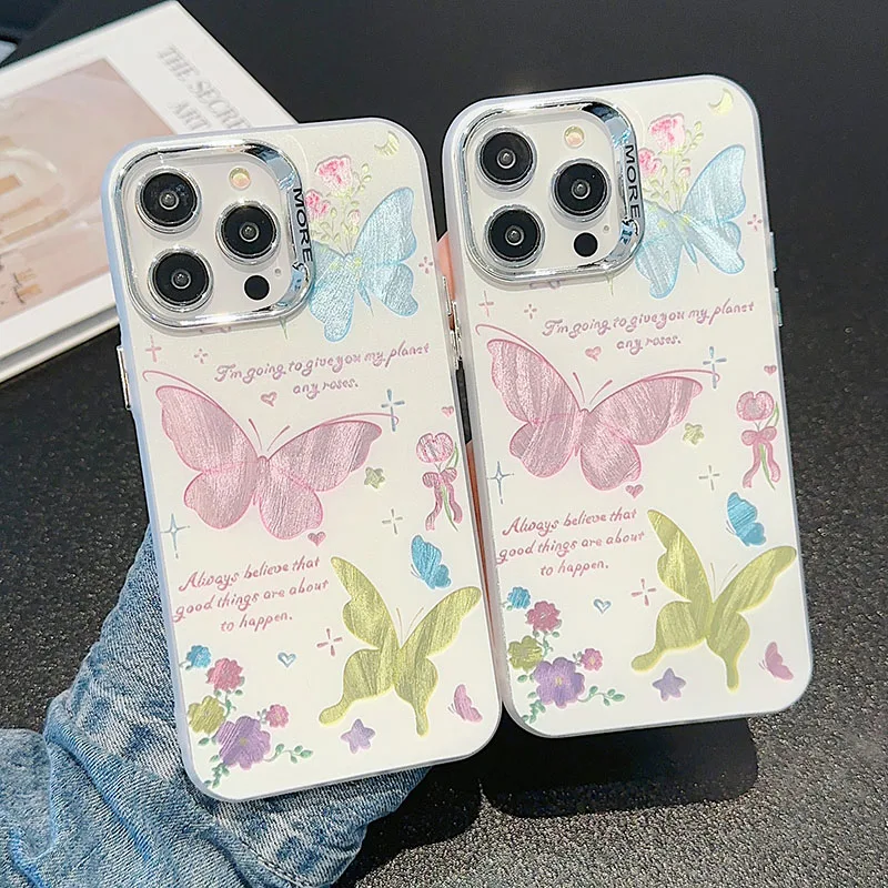 

Luxury Cute Butterfly Pattern Square Silicone Phone Case For iPhone 16 15 14 13 12 11 Pro Max Ultra-thin Soft Back Cover Coque