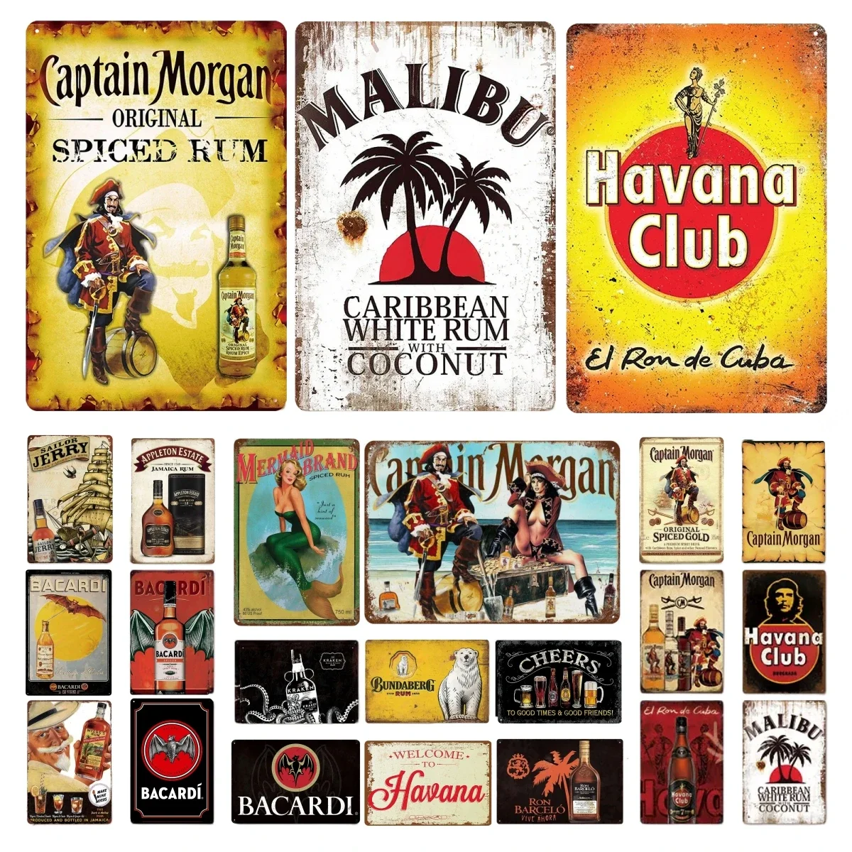 Vintage Metal Sign Rum Brand Retro Tin Sign Captain Morgan Funny Poster Decor for Bar Pub Club,Man Cave Wall Art Decoration