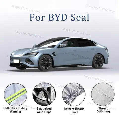 BYD Seal 용 자동차 커버 전체 외관 검정색 은빛-자동 커버 차양 방진 방수 반사 스트립 자동차 액세서리