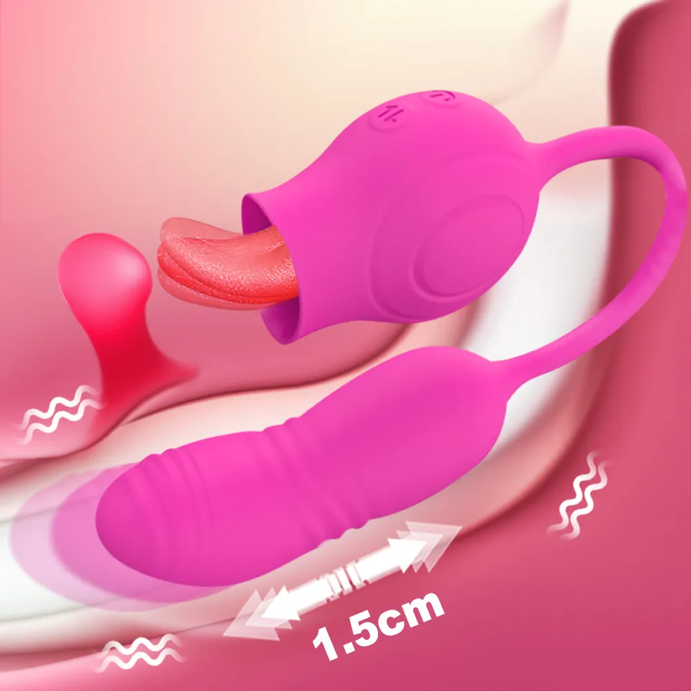 Rose Vibrator Rose Toy with Tongue for Women Silicone Female Stimulator Oral Clit Licking Dildo Thrusting Egg Adult Sex Toys