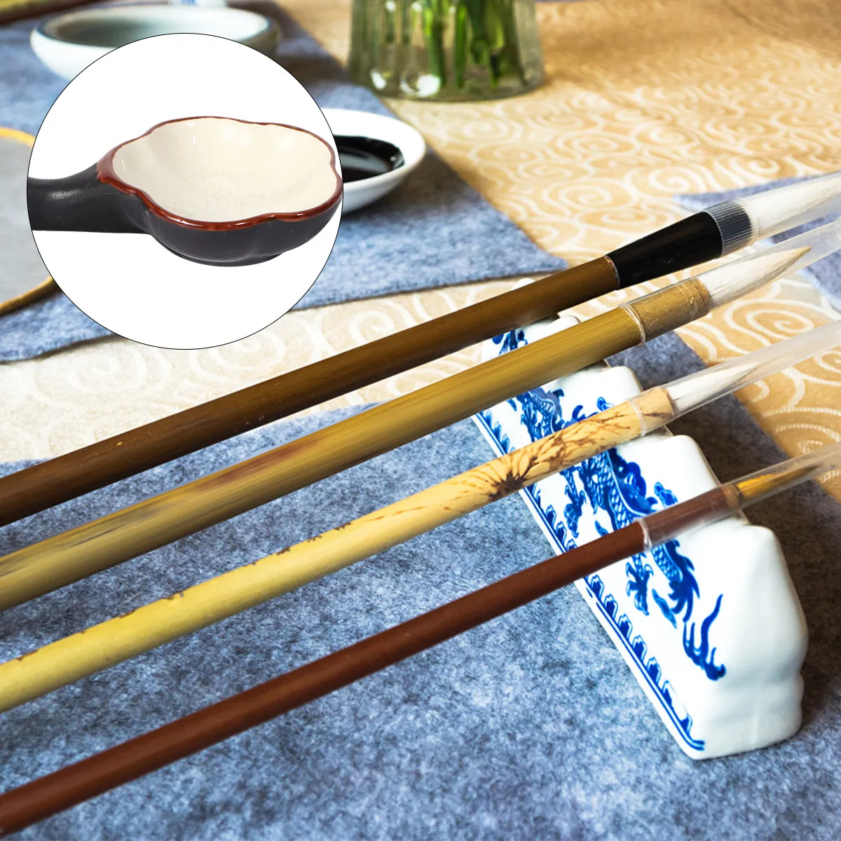 

Ceramic Ice-Crack Ink Dish for Chinese Calligraphy Painting Brush Pen Holder Color Mixing Tray Glazed Smooth Surface Elegant