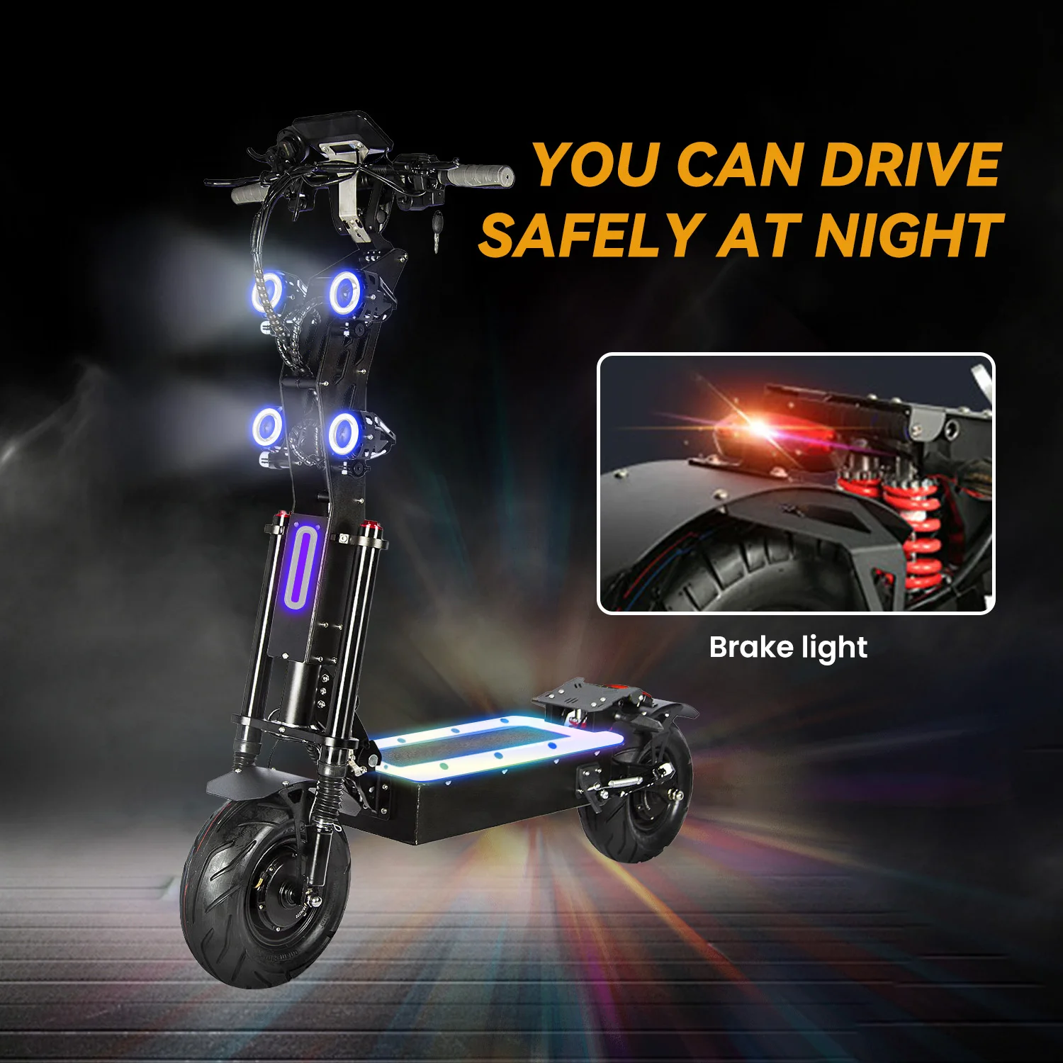 8000W dual drive off-road electric scooter, 60V50AH, 80KM/h and 100km range, hydraulic shock absorber 13 inch off-road wheels