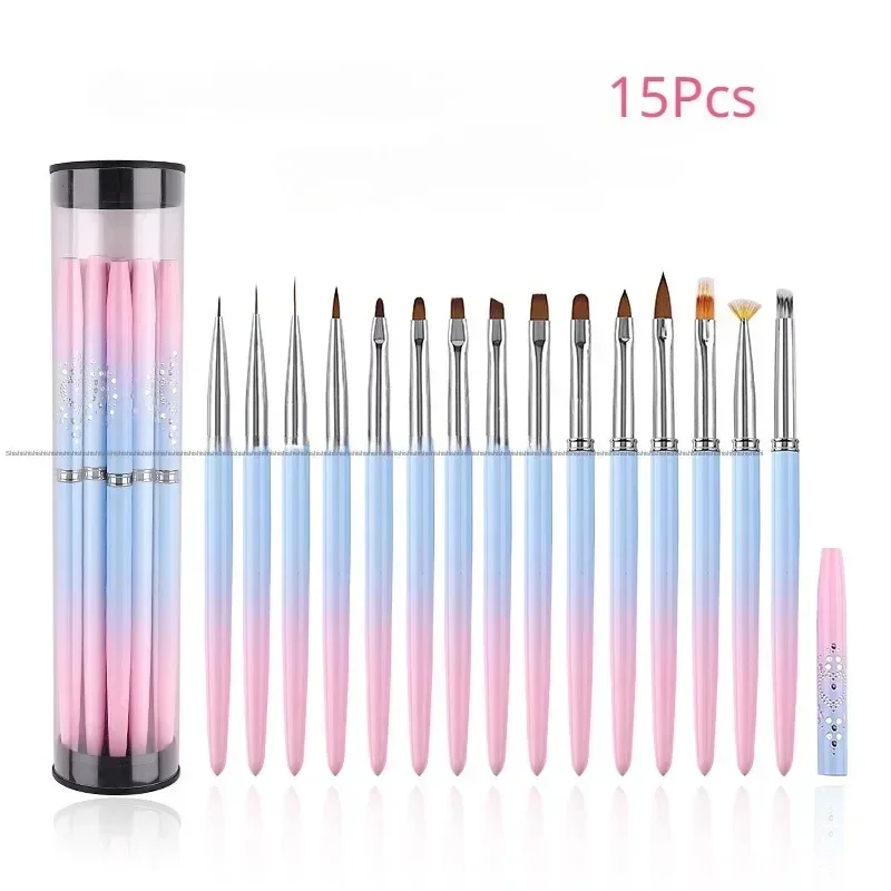 New 15 Pcs Flower Design Nail Art Brush Acrylic Line Drawing Pen Nail Gel Brush Nail Art Brush Set DIY Manicure Tools Salon Sets