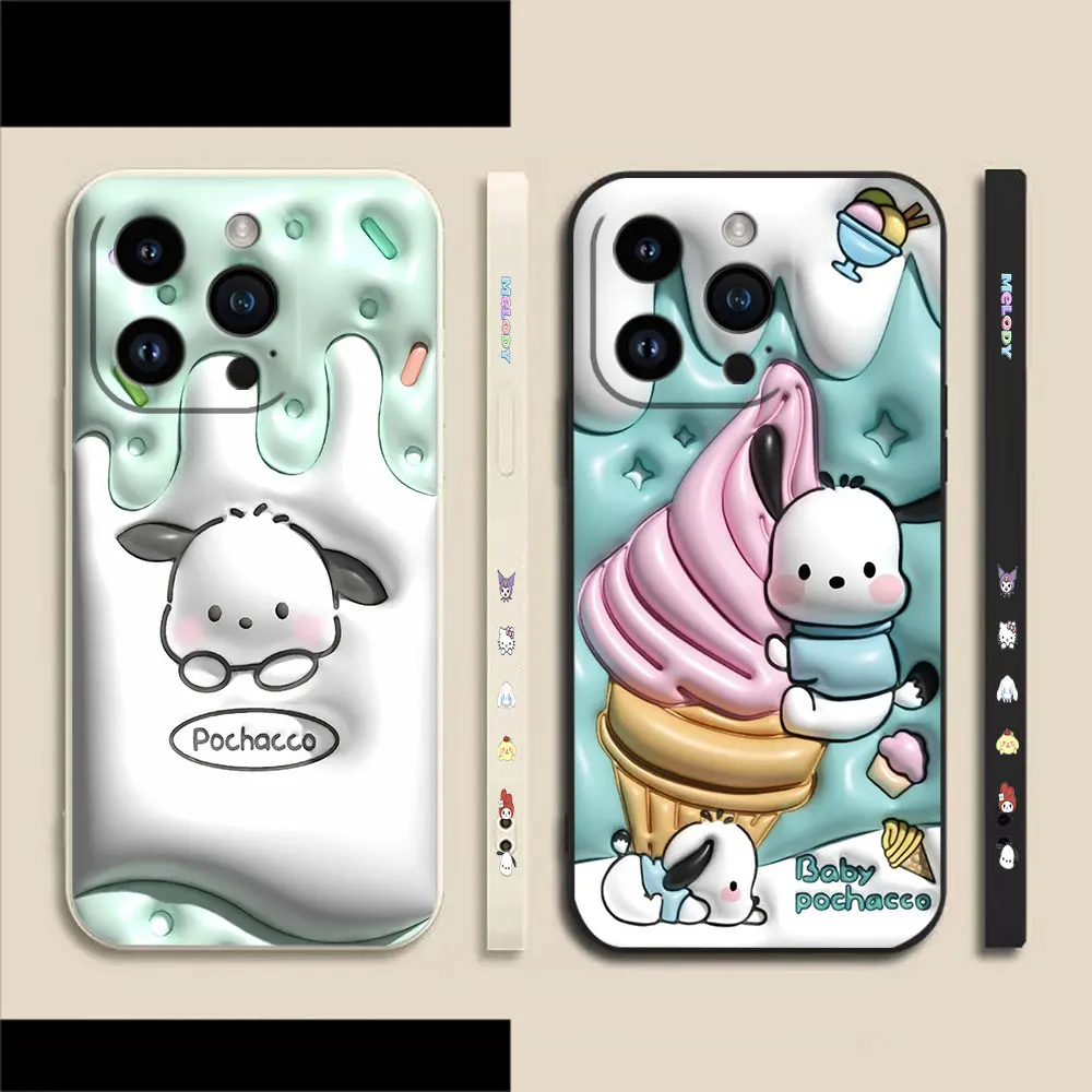 Cartoon Cute Pochacco Phone Case For iPhone 14 13 12 11 Pro XS Max Mini X XR SE 7 8 6 15 Plus Colour Liquid Case Funda Shell