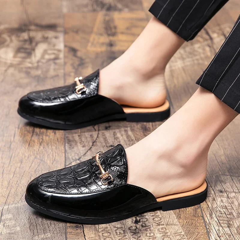 2023 New Men Half Drag Shoes Fashion Casual Slippers Loafers Moccasins Slip on Men Flats Luxury Brand Big Size 38-46 Slides