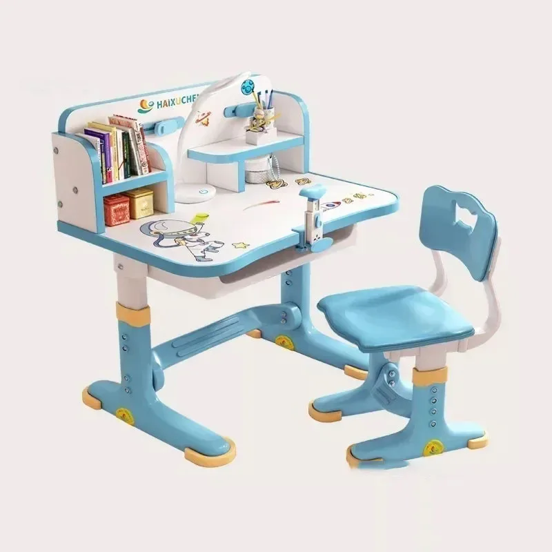 Children\'s Study Table Primary School Desk Liftable Plastic Student Writing Kids Table Household Desk and Chair Set for Kids B