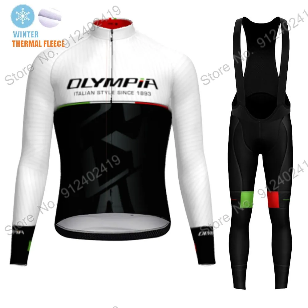 2023 Olympia Italy Team Winter Cycling Jersey Set Cycling Clothing Suit Mens Long Sleeve MTB Bike Road Pants Bib Ropa Ciclismo