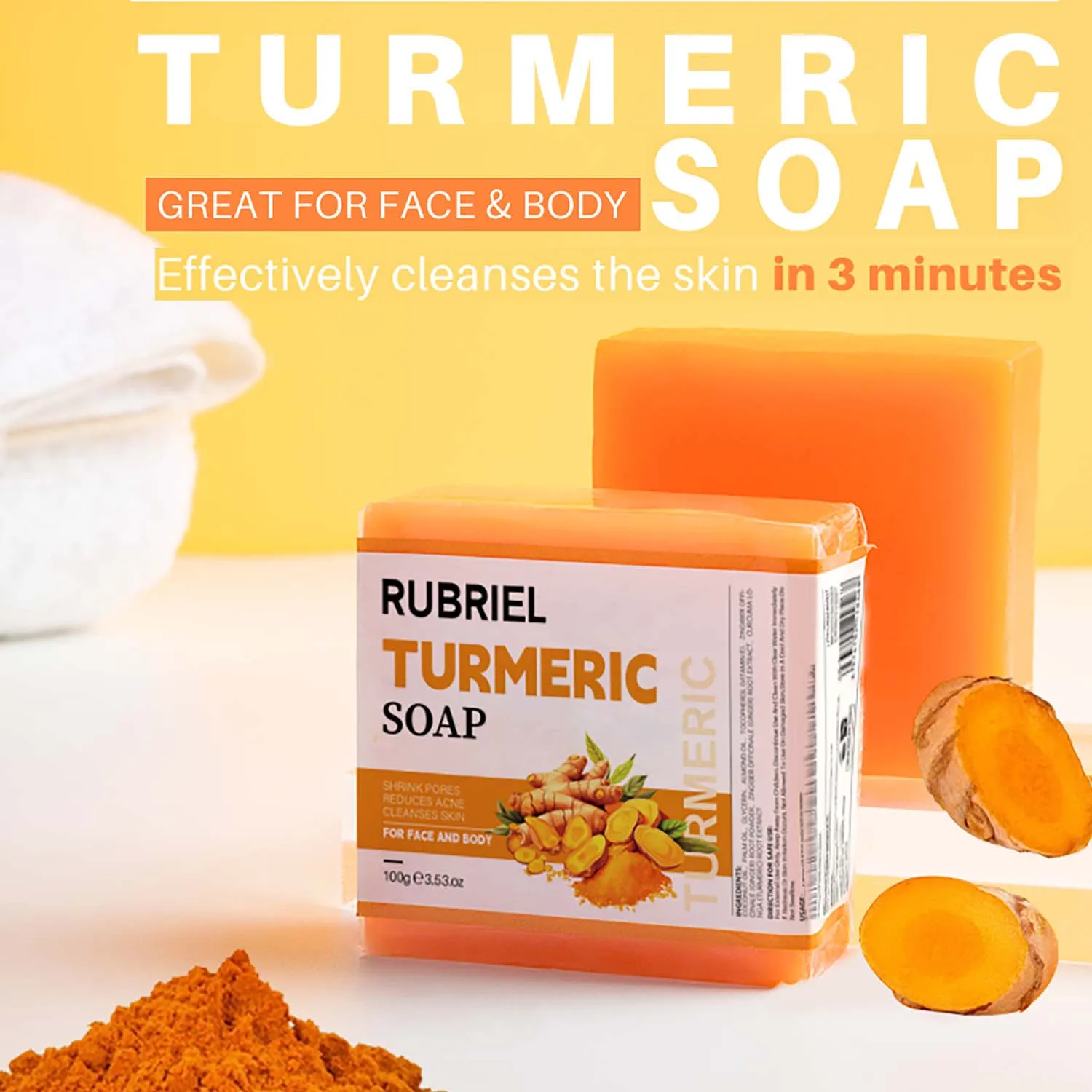 100g  Original Turmeric Soap For Dark Spot Skin Whitening Facial Body Hand Make Soap Bar Deep Cleaning Ginger Moisturizing