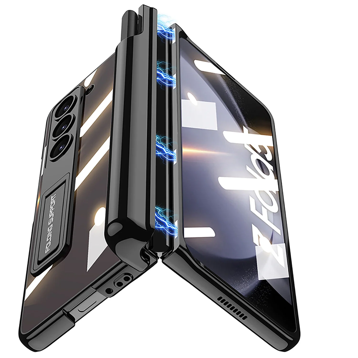 Magnetic Hinge Protection Pen Holder Plating Frame Clear Hard PC Cover For Samsung Galaxy Z Fold 5 Case with Screen Protector