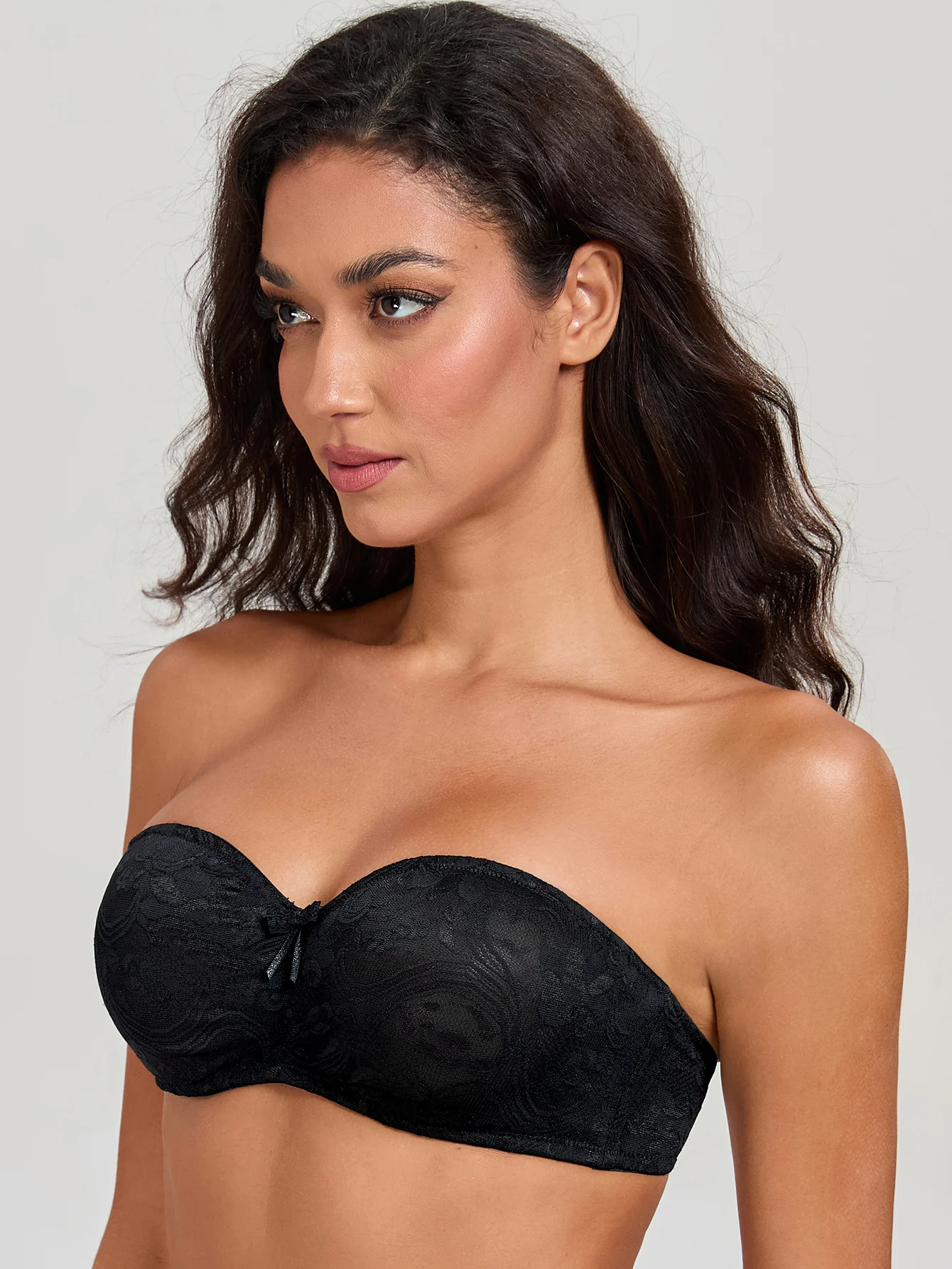MELENECA Women's No Padding Sheer Lace Bandeau See-Through Minimizer Underwire Strapless Bras view 5