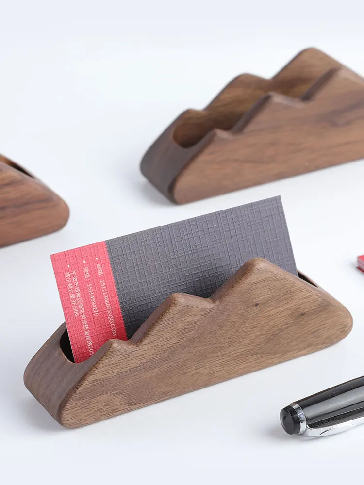 

Real Wood Busin Card Holder Simple Desktop Name Card Stand Enaving Logo Reception Desk Name Card Base Gift