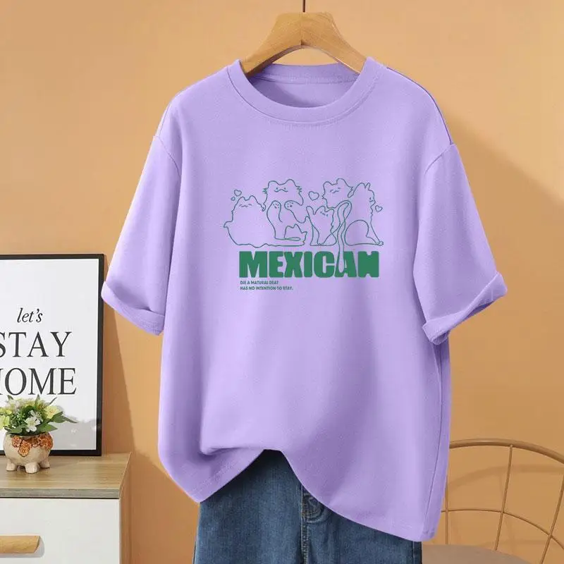 

Summer O-neck Short Sleeve Top Tee, Women Clothing Fashion Loose Casual T-shirt, Cartoon Printed Cotton Basic Pullovers